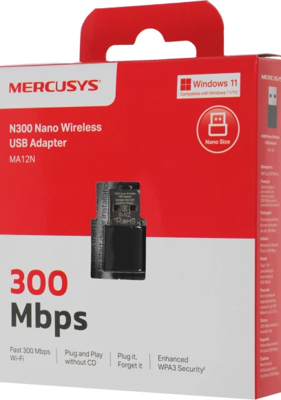 Сетевой адаптер Wi-Fi Mercusys MA12N N300 USB 2.0 (ант.внутр.) 1ант. Сетевой адаптер Wi-Fi Mercusys MA12N N300 USB 2.0 (ант.внутр.) 1ант.