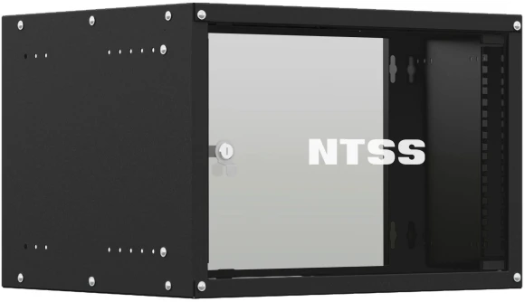 Шкаф коммутационный NTSS Lime (NTSS-WL6U5545GS-BL) настенный 6U 550x450мм пер.дв.стекл несъемн.бок.пан. 30кг черный 370мм 9.6кг 110град. 370мм IP20 сталь