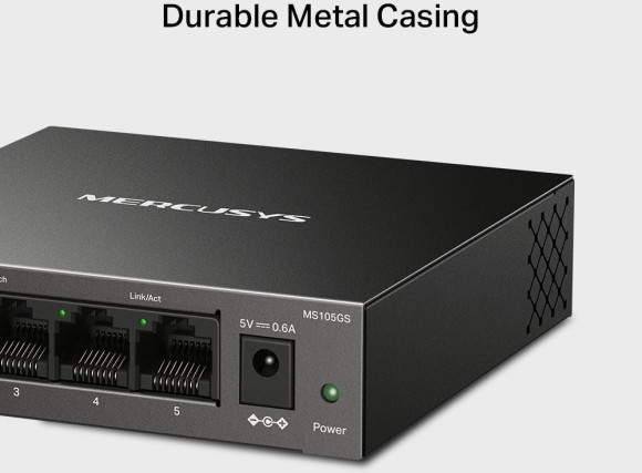 Коммутатор Mercusys MS105GS (L2) 5x1Гбит/с неуправляемый Коммутатор Mercusys MS105GS (L2) 5x1Гбит/с неуправляемый