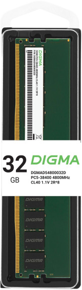 Память DDR5 32GB 4800MHz Digma DGMAD54800032D RTL PC5-38400 CL40 DIMM 288-pin 1.1В dual rank Ret Память DDR5 32GB 4800MHz Digma DGMAD54800032D RTL PC5-38400 CL40 DIMM 288-pin 1.1В dual rank Ret