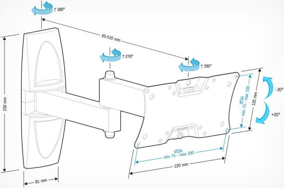 Кронштейн для телевизора Holder LCDS-5064 черный 15"-38" макс.30кг настенный поворот и наклон