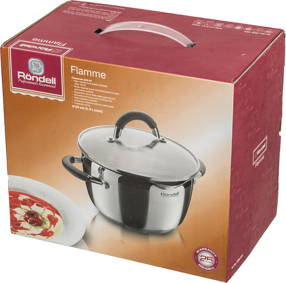 Кастрюля Rondell Flamme RDS-024 3.2л. d=20см (с крышкой) стальной Кастрюля Rondell Flamme RDS-024 3.2л. d=20см (с крышкой) стальной