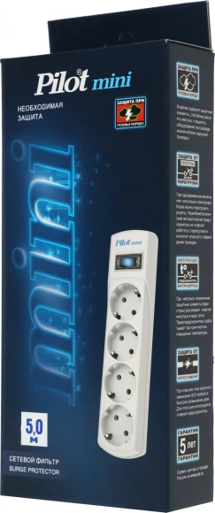 Сетевой фильтр Pilot mini 5м (4 розетки) белый (коробка)