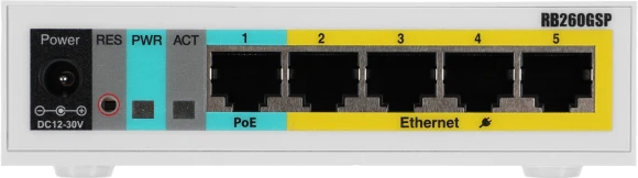 Коммутатор MikroTik RB260GSP CSS106-1G-4P-1S (L2) 5x1Гбит/с 1SFP 4PoE управляемый Коммутатор MikroTik RB260GSP CSS106-1G-4P-1S (L2) 5x1Гбит/с 1SFP 4PoE управляемый