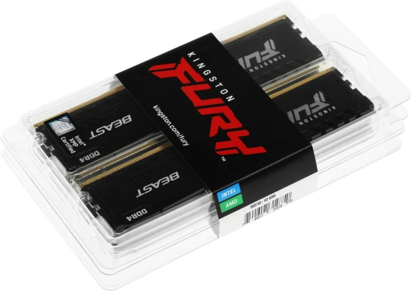 Память DDR4 4x16Gb 3600MHz Kingston KF436C18BBK4/64 Fury Beast Black RTL Gaming PC4-28800 CL18 DIMM 288-pin 1.35В single rank с радиатором Ret