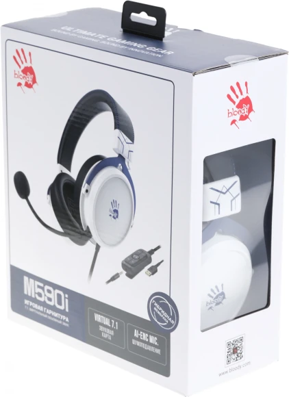 Наушники с микрофоном A4Tech Bloody M590i синий/белый 1м мониторные USB оголовье (M590I SPORTS NAVY) Наушники с микрофоном A4Tech Bloody M590i синий/белый 1м мониторные USB оголовье (M590I SPORTS NAVY)