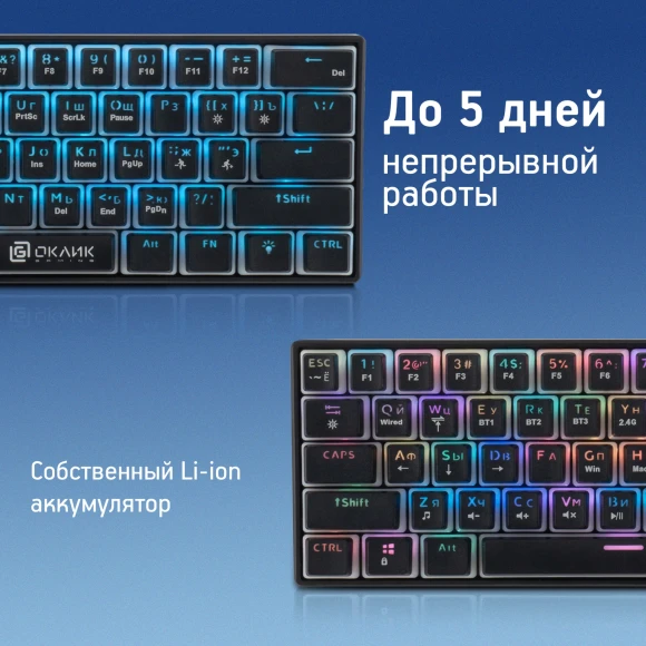 Клавиатура Оклик K763W механическая черный USB беспроводная BT/Radio Multimedia for gamer LED (1920548) Клавиатура Оклик K763W механическая черный USB беспроводная BT/Radio Multimedia for gamer LED (1920548)