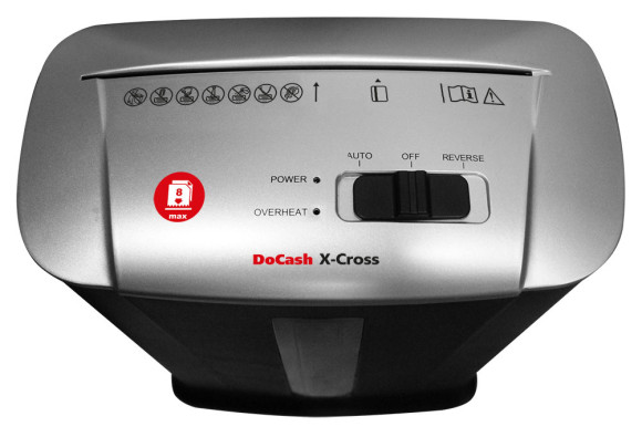 Шредер DoCash X-Cross черный (секр.P-4) фрагменты 8лист. 13лтр. пл.карты Шредер DoCash X-Cross черный (секр.P-4) фрагменты 8лист. 13лтр. пл.карты