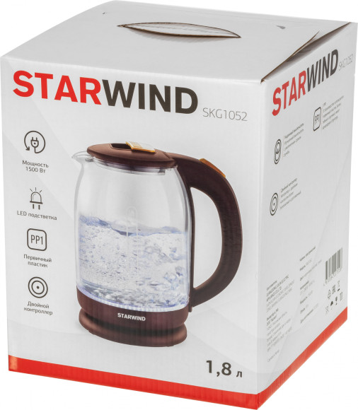 Чайник электрический Starwind SKG1052 1.8л. 1500Вт темно-коричневый/бронзовый корпус: стекло Чайник электрический Starwind SKG1052 1.8л. 1500Вт темно-коричневый/бронзовый корпус: стекло