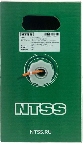 Кабель информационный NTSS NTSS-IN-UTP4-5E-LSZH-OR кат.5E UTP 4 пары 24AWG LSZH внутренний 305м оранжевый Кабель информационный NTSS NTSS-IN-UTP4-5E-LSZH-OR кат.5E UTP 4 пары 24AWG LSZH внутренний 305м оранжевый