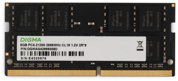 Память DDR4 8Gb 2666MHz Digma DGMAS42666008D RTL PC4-21300 CL19 SO-DIMM 260-pin 1.2В dual rank Ret Память DDR4 8Gb 2666MHz Digma DGMAS42666008D RTL PC4-21300 CL19 SO-DIMM 260-pin 1.2В dual rank Ret