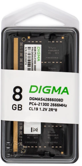 Память DDR4 8Gb 2666MHz Digma DGMAS42666008D RTL PC4-21300 CL19 SO-DIMM 260-pin 1.2В dual rank Ret Память DDR4 8Gb 2666MHz Digma DGMAS42666008D RTL PC4-21300 CL19 SO-DIMM 260-pin 1.2В dual rank Ret