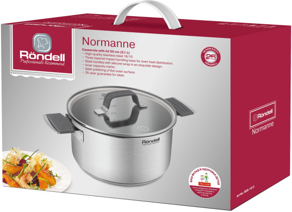 Кастрюля Rondell Normanne RDS-1813 3.1л. d=20см (с крышкой) стальной Кастрюля Rondell Normanne RDS-1813 3.1л. d=20см (с крышкой) стальной