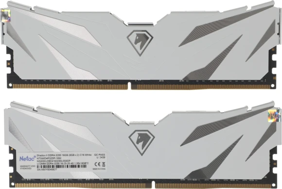 Память DDR4 2x8GB 3200MHz Netac NTSWD4P32DP-16W Shadow II RTL Gaming PC4-25600 CL16 DIMM 288-pin 1.35В с радиатором Ret
