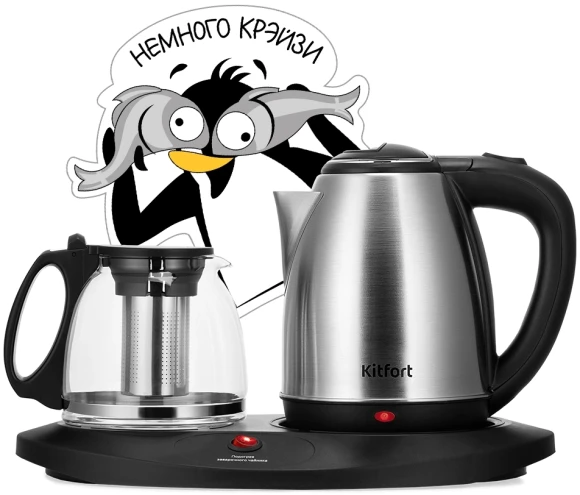Чайный набор Kitfort КТ-6638 1.8л. 1700Вт нержавеющая сталь/черный корпус: нерж.сталь/пластик