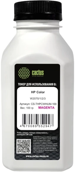 Тонер Cactus CS-THPCWHUY-100 желтый флакон 100гр. для принтера HP Color W2070/1/2/3