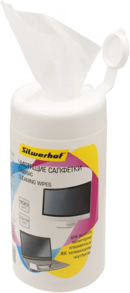 Салфетки Silwerhof Classic для экранов мониторов/плазменных/ЖК телевизоров/ноутбуков туба 100шт влажных