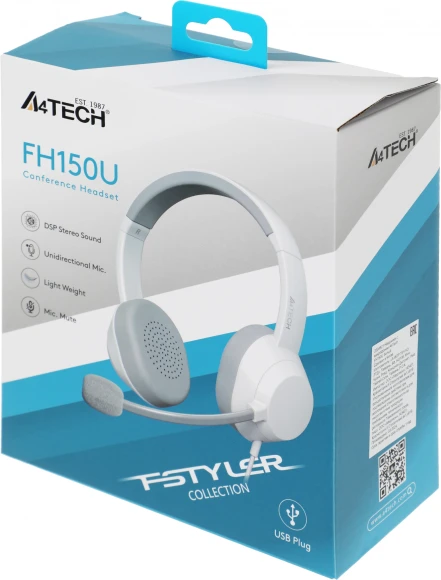 Наушники с микрофоном A4Tech Fstyler FH150U белый/серый 2м накладные USB оголовье (FH150U WHITE)