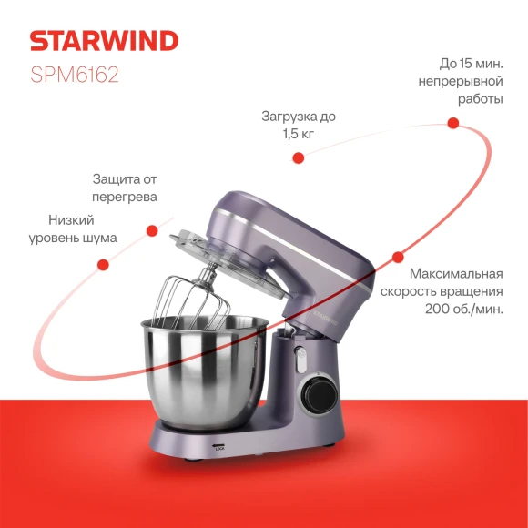 Миксер планетарный Starwind SPM6162 1300Вт лавандовый