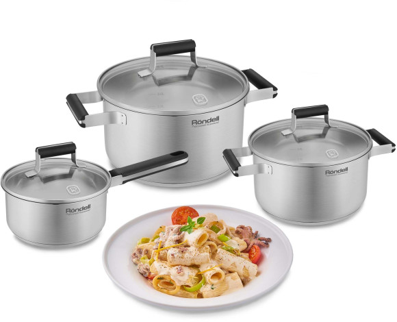 Кастрюля Rondell Bayoneta RDS-1808 5.1л. d=24см (с крышкой) стальной Кастрюля Rondell Bayoneta RDS-1808 5.1л. d=24см (с крышкой) стальной