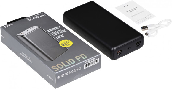 Мобильный аккумулятор TFN Solid PB-283 30000mAh QC/PD 20W 3A 3xUSB-A/USB-C черный (TFN-PB-283-BK)