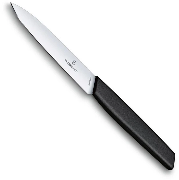 Нож кухонный Victorinox Swiss Modern (6.9003.10) стальной универсальный лезв.100мм прямая заточка черный Нож кухонный Victorinox Swiss Modern (6.9003.10) стальной универсальный лезв.100мм прямая заточка черный