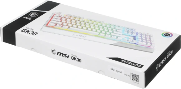Клавиатура MSI GK30 белый USB Multimedia for gamer LED (подставка для запястий) (S11-04RU304-CLA) кабель 1.8м