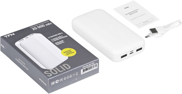 Мобильный аккумулятор TFN Solid PB-282 20000mAh 11W 2.1A 2xUSB-A белый (TFN-PB-282-WH)