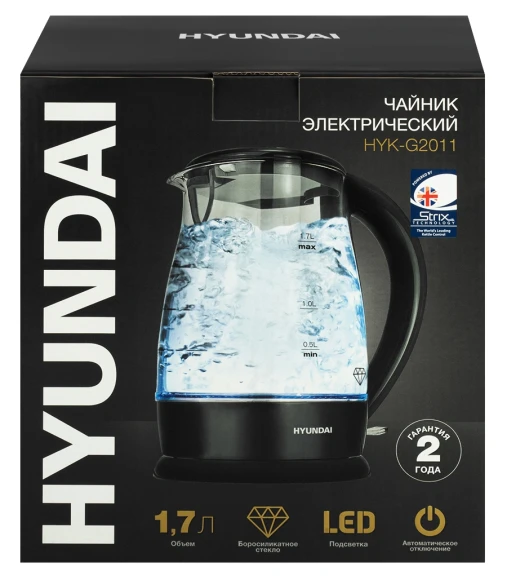 Чайник электрический Hyundai HYK-G2011 1.7л. 2200Вт черный корпус: стекло/пластик Чайник электрический Hyundai HYK-G2011 1.7л. 2200Вт черный корпус: стекло/пластик