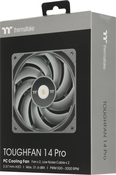 Вентилятор для корпуса Thermaltake Toughfan 14 Pro 140х140x25 черный 4-pin 31.6дБ (упак.:2шт) (CL-F160-PL14BL-A) Ret