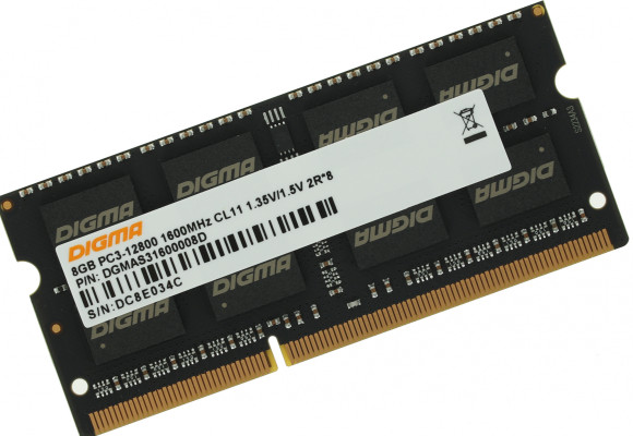 Память DDR3 8GB 1600MHz Digma DGMAS31600008D RTL PC3-12800 CL11 SO-DIMM 204-pin 1.35В dual rank Ret
