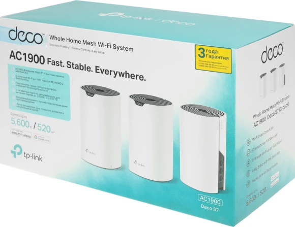 Бесшовный Mesh роутер TP-Link Deco S7(3-pack) AC1900 10/100/1000BASE-TX белый (упак.:3шт)