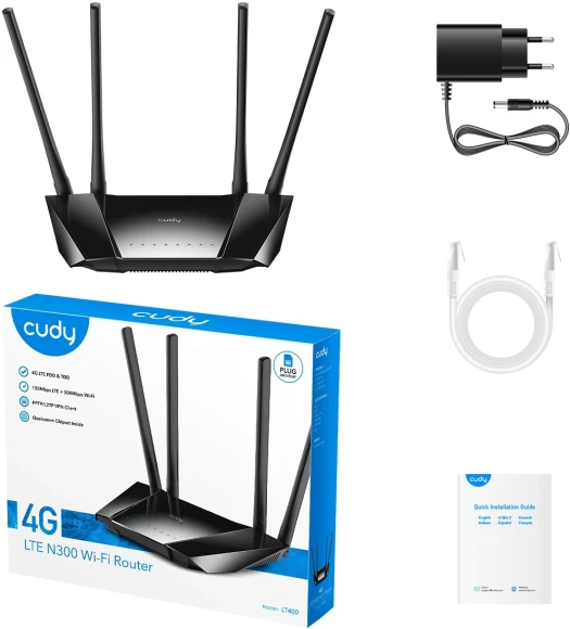 Роутер беспроводной Cudy LT400 N300 10/100BASE-TX/4G cat.4 черный Роутер беспроводной Cudy LT400 N300 10/100BASE-TX/4G cat.4 черный