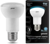 Лампа светодиодная Gauss R63 9Вт цок.:E27 рефлек. 220B св.свеч.бел.нейт. (106002209)