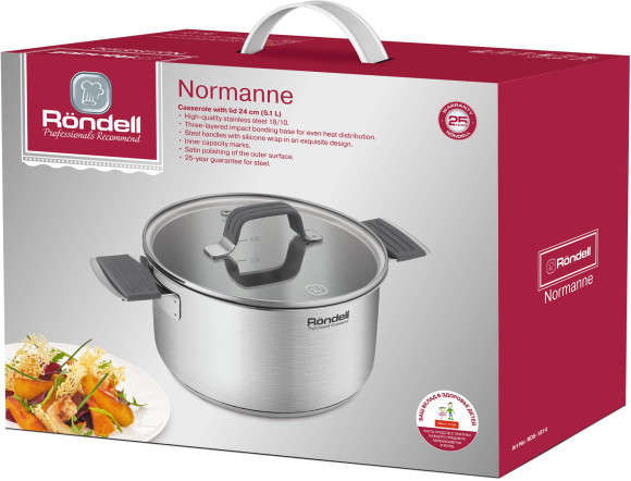 Кастрюля Rondell Normanne RDS-1814 5.1л. d=24см (с крышкой) стальной Кастрюля Rondell Normanne RDS-1814 5.1л. d=24см (с крышкой) стальной