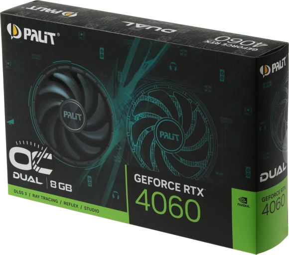 Видеокарта Palit PCI-E 4.0 PA-RTX4060 DUAL OC NVIDIA GeForce RTX 4060 8Gb 128bit GDDR6 1830/17000 HDMIx1 DPx3 HDCP Ret Видеокарта Palit PCI-E 4.0 PA-RTX4060 DUAL OC NVIDIA GeForce RTX 4060 8Gb 128bit GDDR6 1830/17000 HDMIx1 DPx3 HDCP Ret