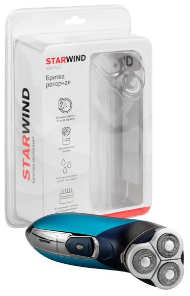 Бритва роторная Starwind SSH 1525 реж.эл.:3 питан.:аккум. голубой/черный Бритва роторная Starwind SSH 1525 реж.эл.:3 питан.:аккум. голубой/черный