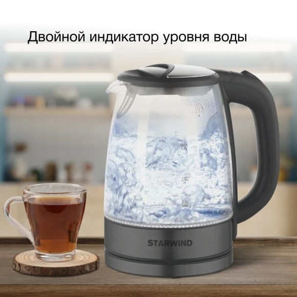 Чайник электрический Starwind SKG2315 1.7л. 2200Вт серый/серебристый корпус: стекло/металл/пластик
