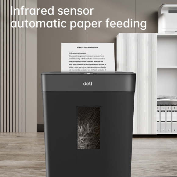 Шредер Deli ET023 черный с автоподачей (секр.P-4) фрагменты 8лист. 15лтр. Шредер Deli ET023 черный с автоподачей (секр.P-4) фрагменты 8лист. 15лтр.