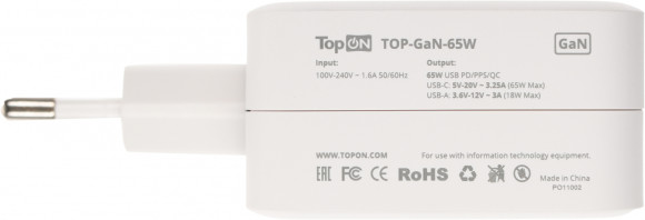 Блок питания TopON TOP-GaN-65W автоматический 65W 5V-20V 3.25A от бытовой электросети LED индикатор Блок питания TopON TOP-GaN-65W автоматический 65W 5V-20V 3.25A от бытовой электросети LED индикатор