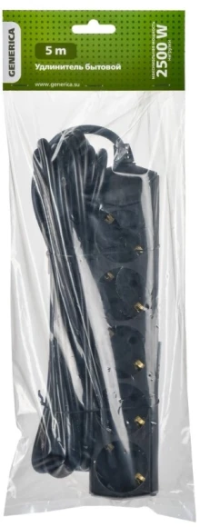 Сетевой удлинитель IEK У05 5м (5 розеток) черный (пакет ПЭ) Сетевой удлинитель IEK У05 5м (5 розеток) черный (пакет ПЭ)