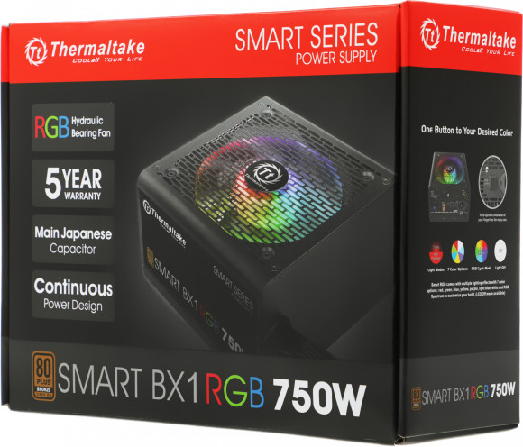 Блок питания Thermaltake ATX 750W Smart BX1 RGB 80+ bronze (20+4pin) APFC 120mm fan color LED 8xSATA RTL Блок питания Thermaltake ATX 750W Smart BX1 RGB 80+ bronze (20+4pin) APFC 120mm fan color LED 8xSATA RTL