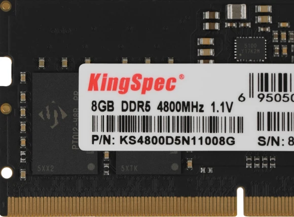 Память DDR5 8GB 4800MHz Kingspec KS4800D5N11008G RTL PC5-38400 CL40 SO-DIMM 288-pin 1.1В single rank Ret Память DDR5 8GB 4800MHz Kingspec KS4800D5N11008G RTL PC5-38400 CL40 SO-DIMM 288-pin 1.1В single rank Ret