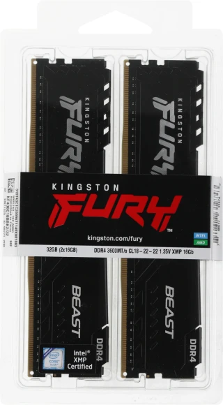 Память DDR4 2x16Gb 3600MHz Kingston KF436C18BBK2/32 Fury Beast Black RTL Gaming PC4-28800 CL18 DIMM 288-pin 1.35В single rank с радиатором Ret Память DDR4 2x16Gb 3600MHz Kingston KF436C18BBK2/32 Fury Beast Black RTL Gaming PC4-28800 CL18 DIMM 288-pin 1.35В single rank с радиатором Ret
