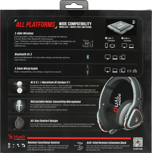 Наушники с микрофоном A4Tech Bloody MR720 черный мониторные BT/Radio оголовье (MR720 BLACK) Наушники с микрофоном A4Tech Bloody MR720 черный мониторные BT/Radio оголовье (MR720 BLACK)