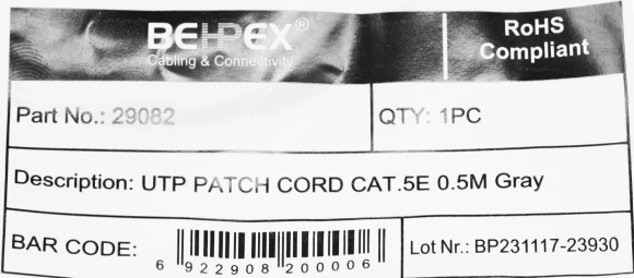 Патч-корд cat.5E stranded molded 0.5м серый RJ-45 (m)-RJ-45 (m) Патч-корд cat.5E stranded molded 0.5м серый RJ-45 (m)-RJ-45 (m)