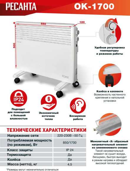 Конвектор Ресанта ОК-1700 1700Вт белый