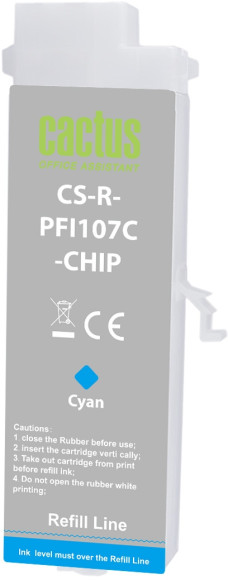 Картридж перезаправляемый струйный Cactus CS-R-PFI107C-CHIP голубой (260мл) для Canon imageProGRAF iPF670/680/685/770/780/785 с чипом