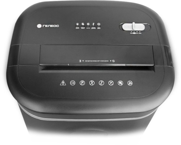 Шредер Heleos УМ28-4 черный/серебристый (секр.P-4) фрагменты 17лист. 28лтр. скрепки скобы пл.карты CD Шредер Heleos УМ28-4 черный/серебристый (секр.P-4) фрагменты 17лист. 28лтр. скрепки скобы пл.карты CD