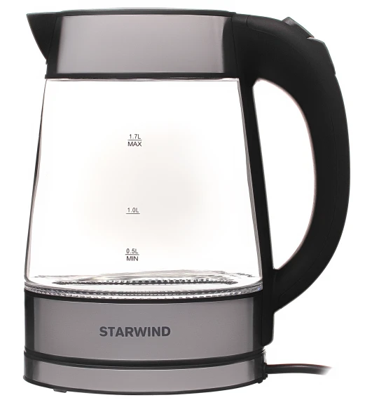 Чайник электрический Starwind SKG3311 1.7л. 2200Вт черный/серебристый корпус: стекло/металл/пластик